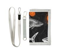 decor gift Halloween Shark Skeleton trifold men wallet for credit cards Trendy lighweight men wallet with lanyard