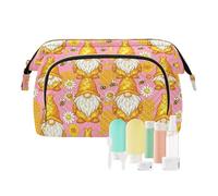 decor gift Hanging Travel Toiletry Bag Essentials Whimsical Bee Gnome Daisies Gold Pink (longword) Women's Coin Change Purse for Toiletry Travel