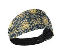 decor gift Helios Sun Gold Floral Pattern Dark Blue Moisture Wicking gym headbands for women Elastic sweat bands for head for basketball basketball basketball diademas para el cabello