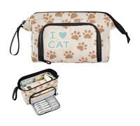 decor gift I Love Cats Paw Khaki Large Pencil Case Large Capacity Pen Case Organizer with Handle for Teacher Travel cartucheras escolares para lapices pequena