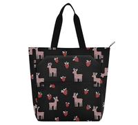 decor gift Kid Tote Bag for Kids Women Men Gingham Reindeer Strawberry Black Lightweight Reusable Shopping Bag with Zipper for School Work Travel