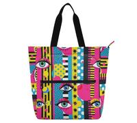 decor gift Kids Book Tote for Kids Students Adults Graffiti Pop Art Eyes Lightweight Reusable Grocery Beach Bag with Zipper for School Shopping Travel