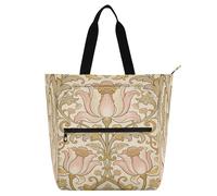 decor gift Kids Book Tote for Kids Students Adults William Morris Pink Lily Large Tote Bag Resuable Grocery Bag with Zipper for School Shopping Grocery