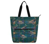 decor gift Kids Tote Bag Piano Book Bag for Kids Students Adults Crazy Plaid Mallard Duck Green Large Children Activity Art Tote with Zipper for School and Playtime