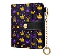 decor gift Ladies Bifold Wallet Classic Crown Yellow Gold and Purple Convenient Compact PU Leather Wallet for Women Girls