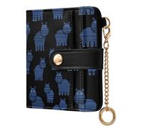 decor gift Ladies Bifold Wallet Striped Hippo Blue Ribbed Black Waterproof Everyday PU Leather Wallet for Woman Girl