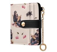 decor gift Ladies Classic Foldable Wallet Funny Beach Chimpanzee Cherry Cute Everyday PU Leather Wallet for Women Girls