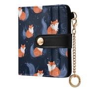 decor gift Ladies Classic Foldable Wallet Nordic Ghostly Fox Blue Cute Compact PU Leather Wallet for Woman Girl