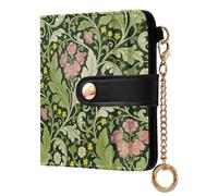 decor gift Ladies Classic Foldable Wallet Pink Carnation Green Leaves William Morris Fancy PU Leather Wallet With Card Slots for Women Boys Girls