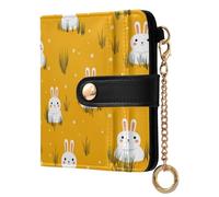 decor gift Ladies Cute Foldable Wallet Yellow Easter Grassland Bunny Unique Minimalist PU Leather Wallet for Men Women Travel
