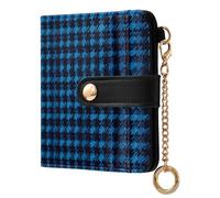 decor gift Ladies Folding Coin Wallet Houndstooth Dark Blue Black Cute Everyday PU Leather Wallet for Women Boys Girls