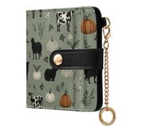 decor gift Ladies Premium Foldable Wallet Farm Animals Black Goat Sage Green Cute PU Leather Wallet With Card Slots for Women