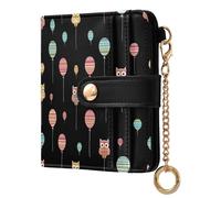 decor gift Ladies Premium Foldable Wallet Striped Owl Balloon Black Unique PU Leather Wallet With Card Slots for Women Girls