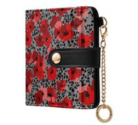 decor gift Ladies PU Leather Bifold Wallet Leopard Poppy Gray Red Cute PU Leather Folding Wallet for Men Women Travel