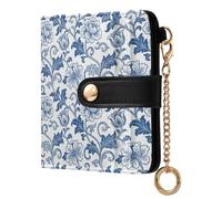 decor gift Ladies PU Leather Bifold Wallet Vintage Blue Rose William Morris White Portable PU Leather Bifold Wallet for Women Boys Girls