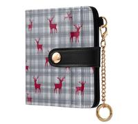 decor gift Ladies Slim Foldable Wallet Gray Gingham Reindeer Red Unique PU Leather Card Wallet for Girls Women Ladies