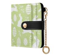 decor gift Ladies Slim Foldable Wallet Happy Easter Cartoon White Rabbit Egg Green Portable PU Leather Wallet With Card Slots for Girls Women Ladies