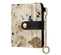 decor gift Ladies Slim Foldable Wallet Japanese Cloud Flower Crane Beige Cute Premium PU Leather Wallet for Women Boys Girls