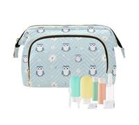 decor gift Large Cosmetic Bag Essentials Cute Animal Owl Daisy Flower Blue (longword) Cosmetic Bags For Purse for Toiletry
