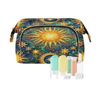 decor gift Large Cosmetic Bags Portable Golden Stained Glass Moon Sun Stars (longword) Women Coin Purse for Makeup Cosmetic