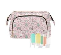 decor gift Makeup Travel Bag Essentials Cute Teal Coral Pink Owl Pattern (longword) Cosmetic Bags For Purse for Makeup Brush