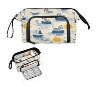 decor gift Ocean zebras Boat Blue Pencil Bags Large Capacity Large Pencil Case with Slot for Boys Preppy School estuche para lapiceros