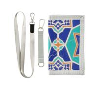 decor gift Paisley Flower Moon Blue Ethnic trifold trifold wallet for men for woman unique colorful wallet men with lanyard
