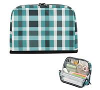 decor gift Pencil Box Large Capacity Buffalo Plaid Aqua and White Print Makeup Pouches durables for Adults Elementary lapiceras estuche para ninos