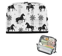 decor gift Pencil Carrying Case Large Capacity Black Horse Buffalo Plaid Snowflakes Christmas_3 Make Up Bag Portable for Boys High School bolsas para eramientas