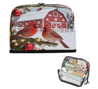 decor gift Pencil Case Bag Large Capacity Winter Birds Red Barn Pen Case Standing for Student Cosmetics cartucheras para mujer