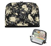 decor gift Pencil Case Holder Large Capacity Flower and Hawk Cream Black Stationery Pencil Case Large for Student School Supplies bolsas para erramientas