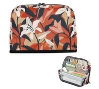 decor gift Pencil Pouches Large Capacity Lily Design Dark Red Black Stationery Pencil Case Standing for Girls School Must Haves bolsa para maquillaje