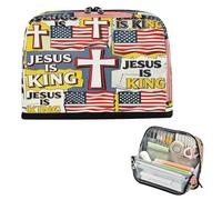 decor gift Pencil pouching Large Capacity Jesus Is King Flag Multi-Purpose Bag Zippered for Preppy College cartuchera para ninos