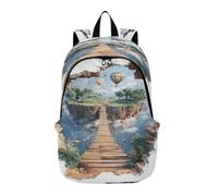 decor gift Personal Item Backpack 3d Optical Wooden Bridge Island Colorful Stylish Laptop Messenger Bag Laptop Bag 16 Inch for Women & Men Outing Work Family Travel mochilas para hombres