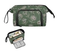 decor gift Retro Elegant Pink Roses Green Pencil Cases Large Capacity Standing Pencil Case with Handle for Girls Preppy School Supplies estiche para lapices