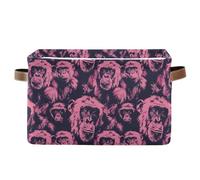 decor gift storage baskets Animal Chimpanzee Black and Pink Foldable and waterproof baskets for organizing with sturdy handle bag supply set of 2 for nursery storsge