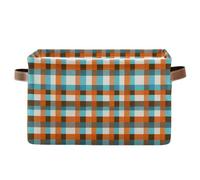 decor gift storage baskets Gingham Turquo Orange and Brown foldable and waterproof serviceable fabric cube storage baskets bins with sturdy handle bins organize 2 Piecing for shelf stoage