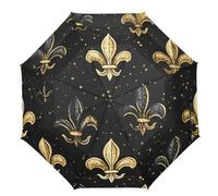 decor gift Travel Windproof Umbrella Foldable Carnival Fleur-de-lis Gold Black Umbrellas for College Dorm Fits Backpack
