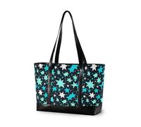 decor gift trendy briefcase for women with zipper Classical Black White Houndstooth for Travel Essentials Beach Gifts, Fashion Turquoise Stars Dark Blue
