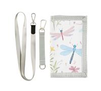 decor gift Watercolor Dragonfly Flowers Soft Color trifold wallet for men bifold gifts for young pop colorful wallet men bifold with lanyard