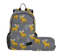 decor gift Wildlife Moose Yellow Gray Backpack With Lunch Bag Backpack And Lunch Box For Boys age 8-10 years old mochilas y loncheras escolares para ni?as