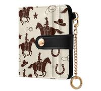 decor gift Women's Compact Folding Wallet Retro Beige Cowboy Horse Portable PU Leather Card Wallet for Woman Girl