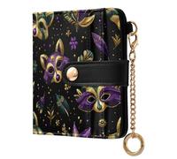 decor gift Women's Folding Card Wallet Carnival Mask Raccoon Gold Purple Waterproof PU Leather Card Wallet for Woman Girl