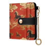 decor gift Women's Folding Card Wallet Chinese Cloud Horse Red Cute PU Leather Card Wallet for Women Girls