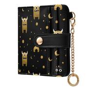 decor gift Women's Folding Card Wallet Funny monsters Black and Gold Portable Everyday PU Leather Wallet for Woman Girl