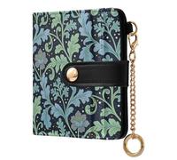 decor gift Women's Folding Card Wallet Seaweed Leaf Blue Flower William Morris Portable Premium PU Leather Wallet for Woman Girl
