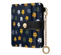 decor gift Women's Folding Wallet With Card Slots Clover Leaf Lemon Orange and Navy Fancy Minimalist PU Leather Wallet for Women Boys Girls