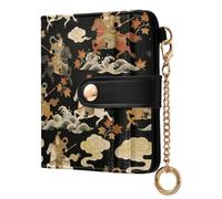 decor gift Women's Folding Wallet With Card Slots Japanese Samurai Cloud Flower Black Unique Minimalist PU Leather Wallet for Men Women Travel