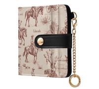 decor gift Women's Folding Wallet With Card Slots Vintage Cowboy Horse Beige Waterproof PU Leather Folding Wallet for Women Boys Girls