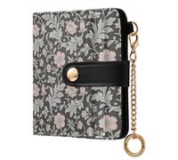decor gift Women's Leather Folding Wallet Vintage Pink Flowers William Morris Gray Fancy PU Leather Wallet With Card Slots for Women